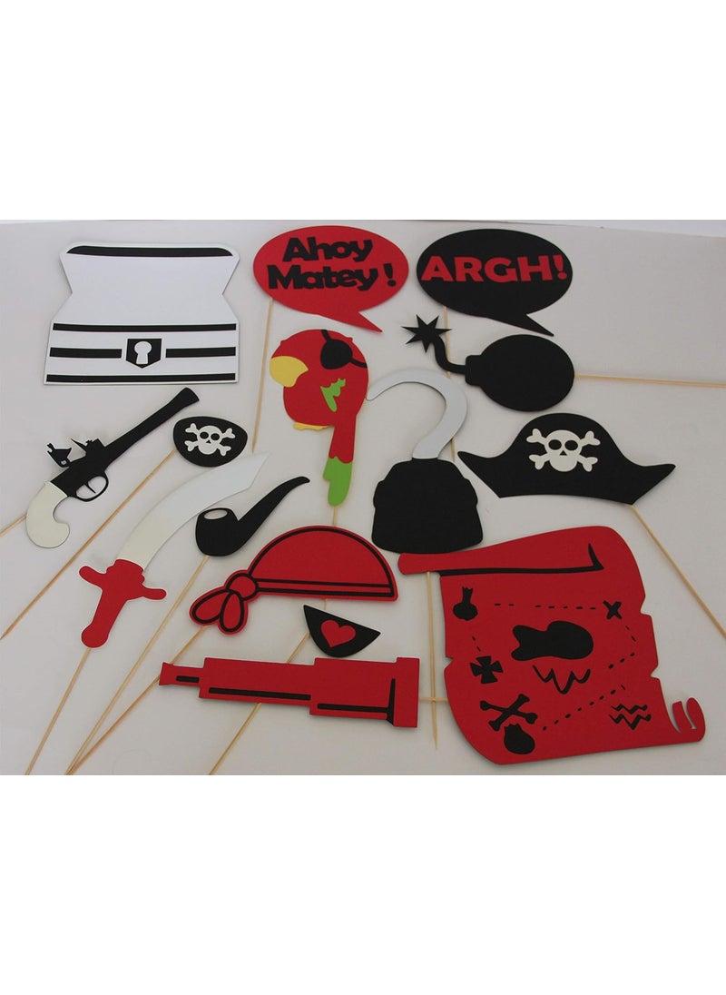 Pinfliers - Pinfliers Pirate Themed Paper Photo Booth Props, A Set of 15, Red, Black, White and Silver - Image 1