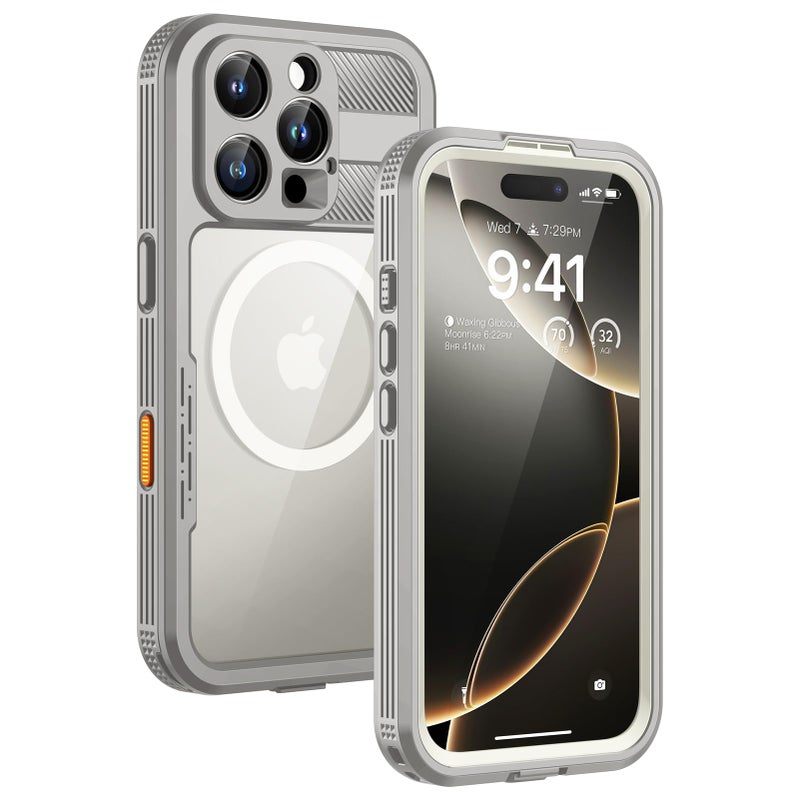 Lanhiem Magnetic for iPhone 16 Pro Case, IP68 Waterproof Dustproof Case, [Compatible with Magsafe] [Built-in Screen Protector] Full Body Heavy Duty Rugged Phone Cover 6.3 inch, Natural - Image 1