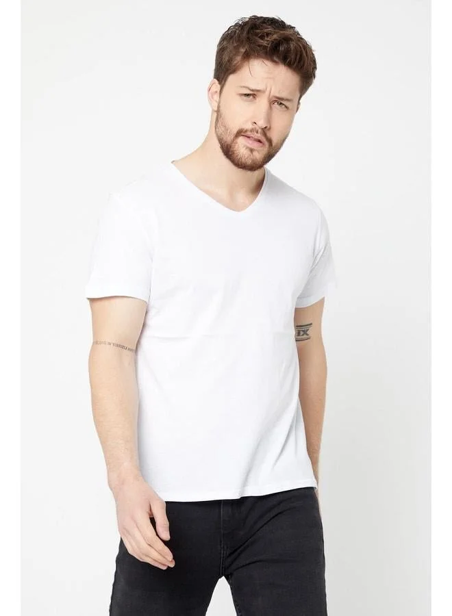 mmetalic Men's Multicolored 100% Cotton T-Shirts Regular Fit Comfortable Cut V-Neck 5-Pack Basic Set