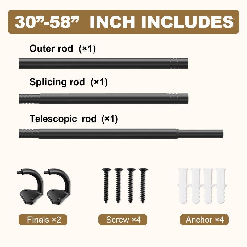 GXOACKJ Black Curtain Rods for Windows 28 to 60 inch, 5/8 inch Adjustable Wrap Around Blackout Curtain Rods for Bedroom & Outdoor - Image 5