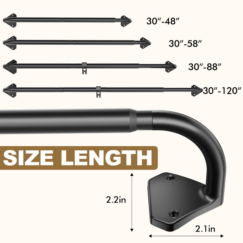 GXOACKJ Black Curtain Rods for Windows 28 to 60 inch, 5/8 inch Adjustable Wrap Around Blackout Curtain Rods for Bedroom & Outdoor - Image 4