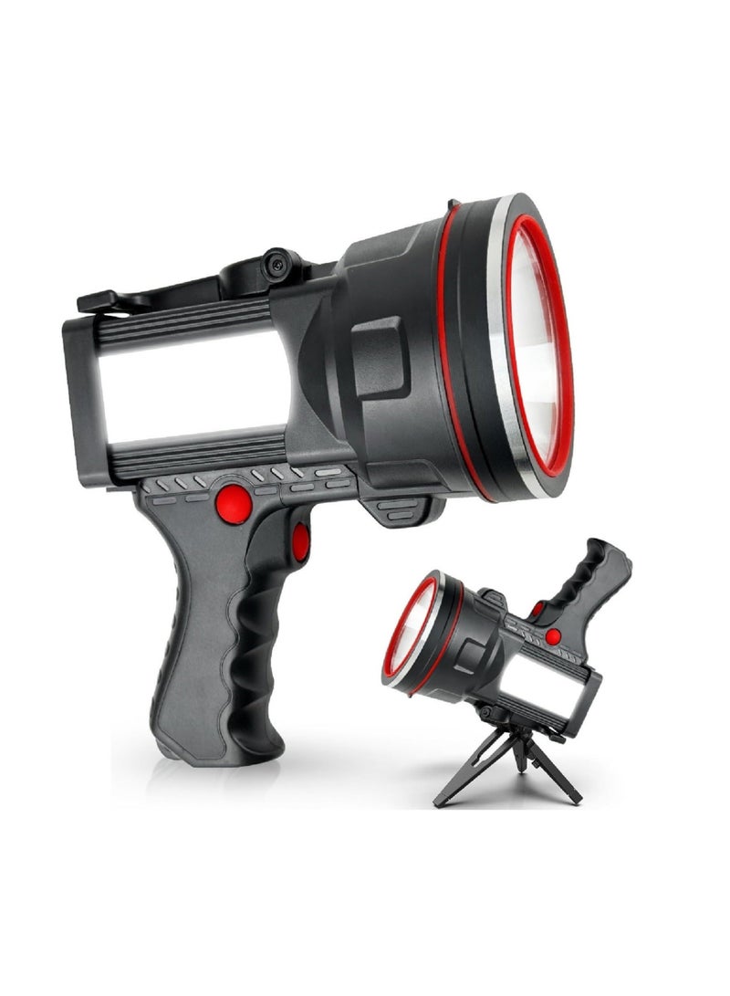 Rechargeable Spotlight, 900,000 Lumens Handheld Hunting Flashlight LED Spot Light with Cob Light and Solar Panels, Lightweight and Super Bright Spotlight for Hunting Boating Camping - Image 1