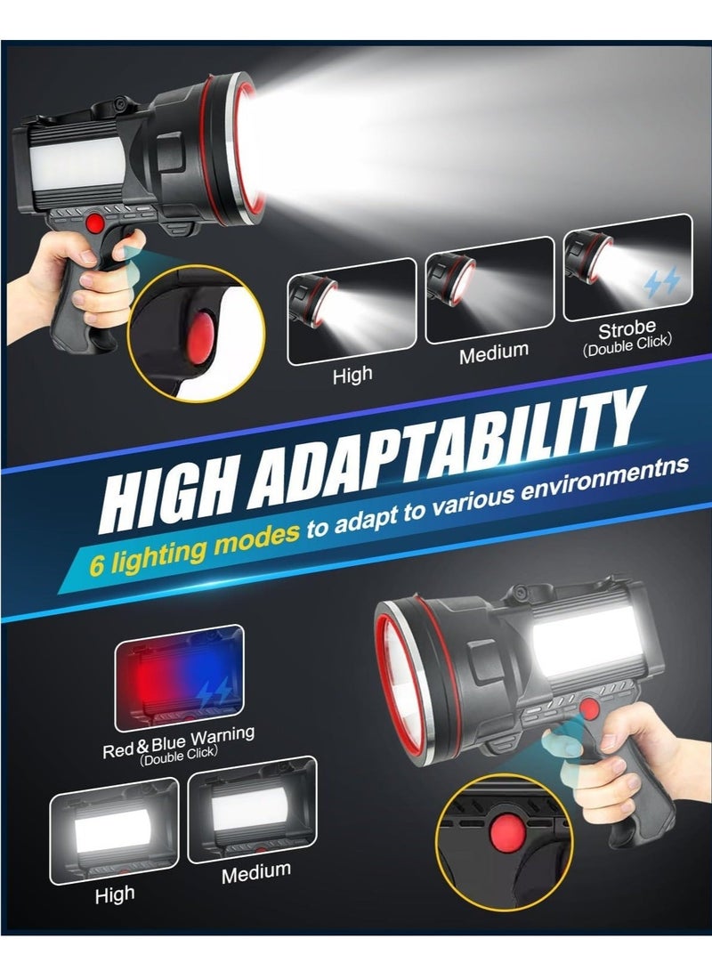 Rechargeable Spotlight, 900,000 Lumens Handheld Hunting Flashlight LED Spot Light with Cob Light and Solar Panels, Lightweight and Super Bright Spotlight for Hunting Boating Camping - Image 3