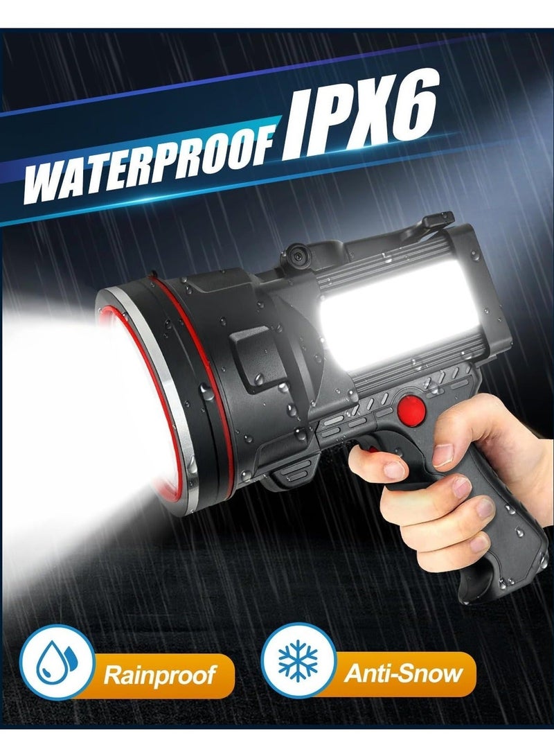Rechargeable Spotlight, 900,000 Lumens Handheld Hunting Flashlight LED Spot Light with Cob Light and Solar Panels, Lightweight and Super Bright Spotlight for Hunting Boating Camping - Image 4