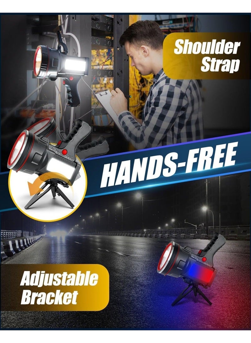 Rechargeable Spotlight, 900,000 Lumens Handheld Hunting Flashlight LED Spot Light with Cob Light and Solar Panels, Lightweight and Super Bright Spotlight for Hunting Boating Camping - Image 5