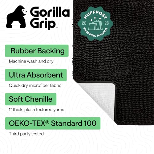 GORILLA GRIP Bath Rug Mat 36x24 Thick Soft Absorbent Chenille Quick Dry Microfiber Mats Rubber Backing Washable Shower Floor Rugs Bathmat Runner US Designed Bathroom Home Decor Accessories Black - Image 3