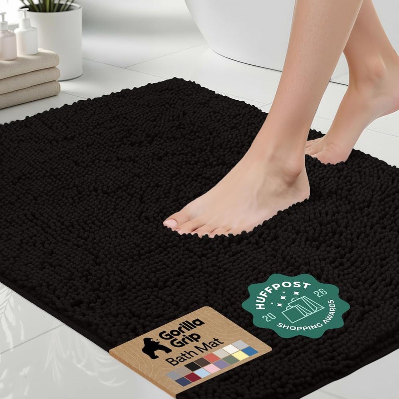 GORILLA GRIP Bath Rug Mat 36x24 Thick Soft Absorbent Chenille Quick Dry Microfiber Mats Rubber Backing Washable Shower Floor Rugs Bathmat Runner US Designed Bathroom Home Decor Accessories Black - Image 2