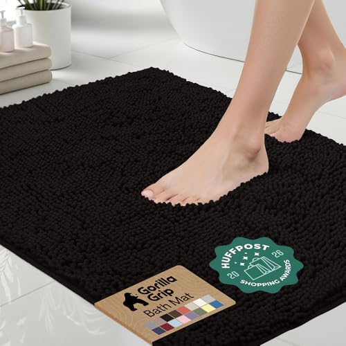 GORILLA GRIP Bath Rug Mat 36x24 Thick Soft Absorbent Chenille Quick Dry Microfiber Mats Rubber Backing Washable Shower Floor Rugs Bathmat Runner US Designed Bathroom Home Decor Accessories Black - Image 1