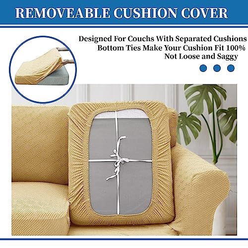 XINEAGE 2025 New 4 Pieces Couch Covers for 3 Cushion Couch Super Stretch Thick Soft Sofa Cover Anti Slip Sofa Slipcover Dogs Cats Furniture Protector (Beige, 71"-91") - Image 3