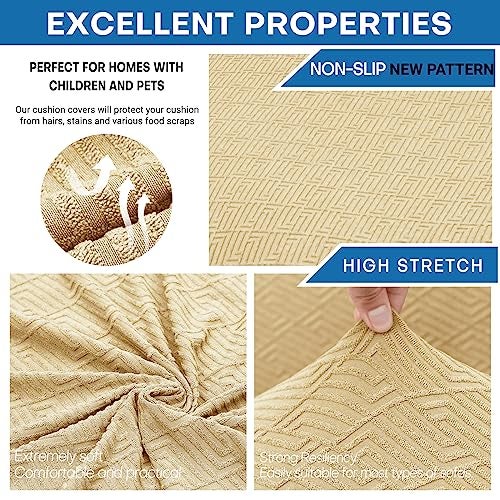 XINEAGE 2025 New 4 Pieces Couch Covers for 3 Cushion Couch Super Stretch Thick Soft Sofa Cover Anti Slip Sofa Slipcover Dogs Cats Furniture Protector (Beige, 71"-91") - Image 2