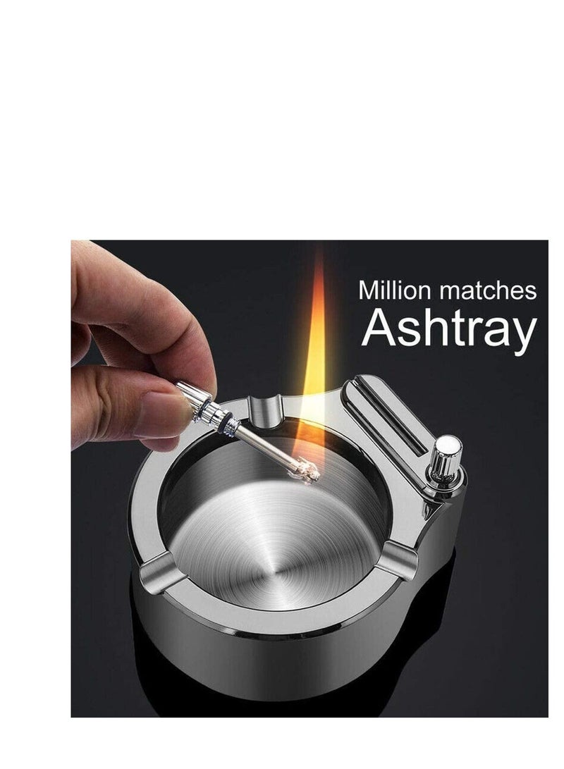 SYOSI Retro Metal Ashtray Ten Thousand Match Lighter Multifunction Ashtray for Men Gifts Home Office Decoration (Black Silver) - Image 4