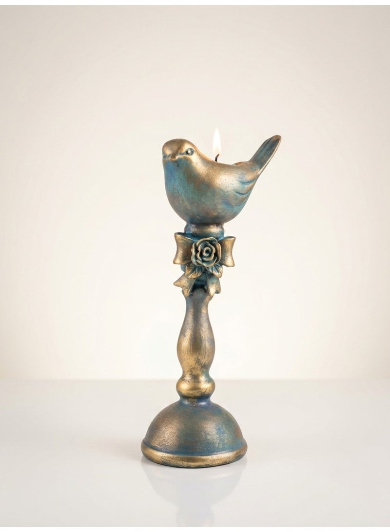 Golden Bird Decorative Candle Holder with Floral Detail - Image 2