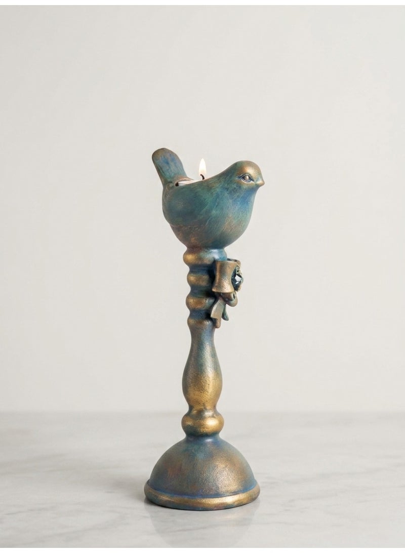 Golden Bird Decorative Candle Holder with Floral Detail - Image 1