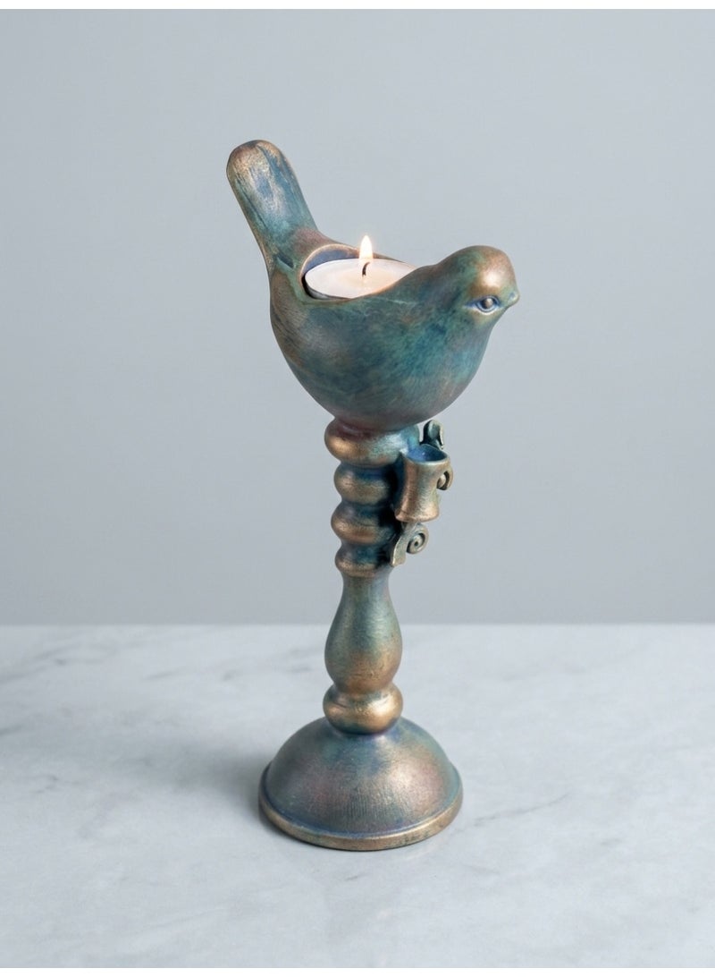 Golden Bird Decorative Candle Holder with Floral Detail - Image 3