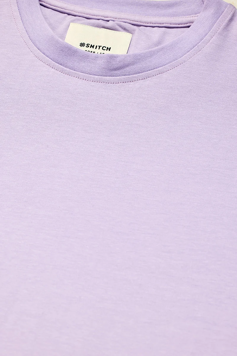 SNITCH Core Lab Lavender Solid Slim Fit T-Shirt