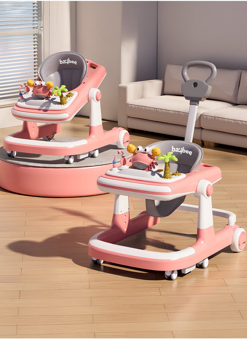 BAYBEE 3 in 1 Crab Baby Walker for Kids, Baby Push Walker with Parental Push Handle, 5 Adjustable Height, Speed Adjustable, Foldable Kids Walker with Light, Tray & Musical Toddler Walker for Baby 6 to 24 Months Boy Girl Pink  - Image 1