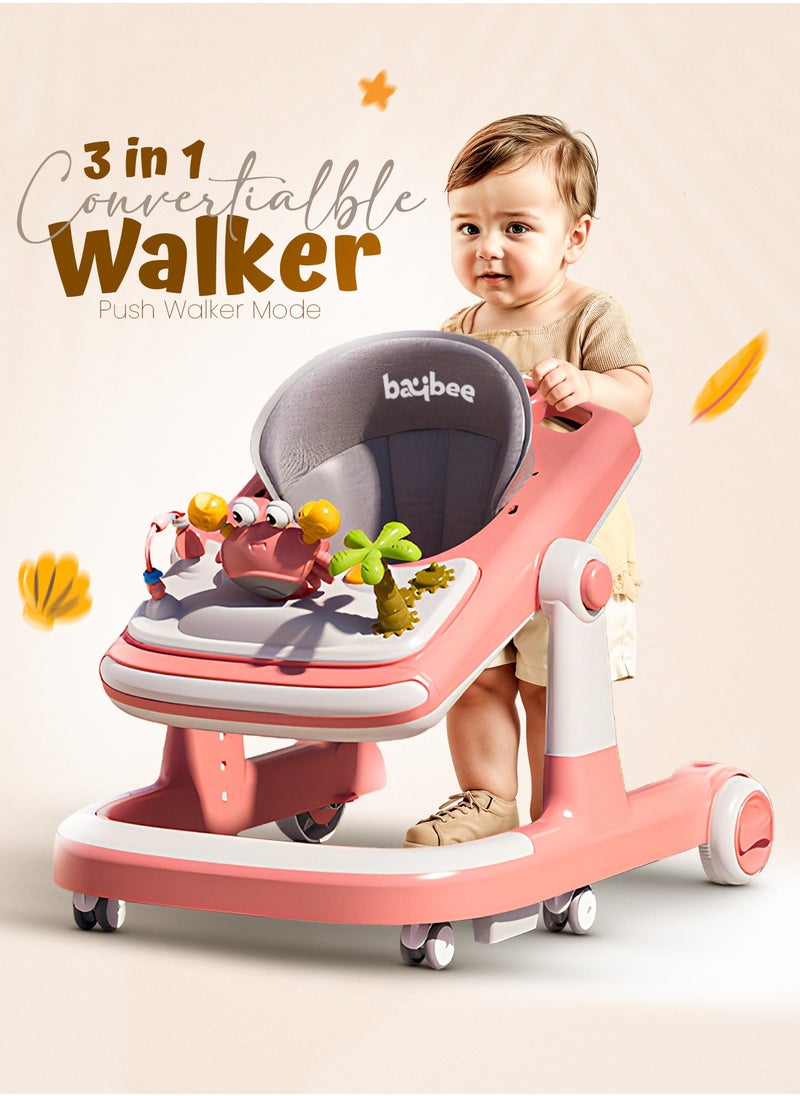 BAYBEE 3 in 1 Crab Baby Walker for Kids, Baby Push Walker with Parental Push Handle, 5 Adjustable Height, Speed Adjustable, Foldable Kids Walker with Light, Tray & Musical Toddler Walker for Baby 6 to 24 Months Boy Girl Pink  - Image 3
