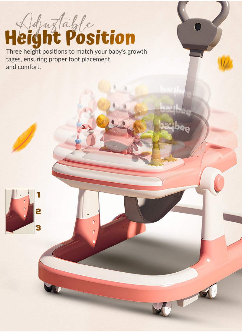 BAYBEE 3 in 1 Crab Baby Walker for Kids, Baby Push Walker with Parental Push Handle, 5 Adjustable Height, Speed Adjustable, Foldable Kids Walker with Light, Tray & Musical Toddler Walker for Baby 6 to 24 Months Boy Girl Pink  - Image 4