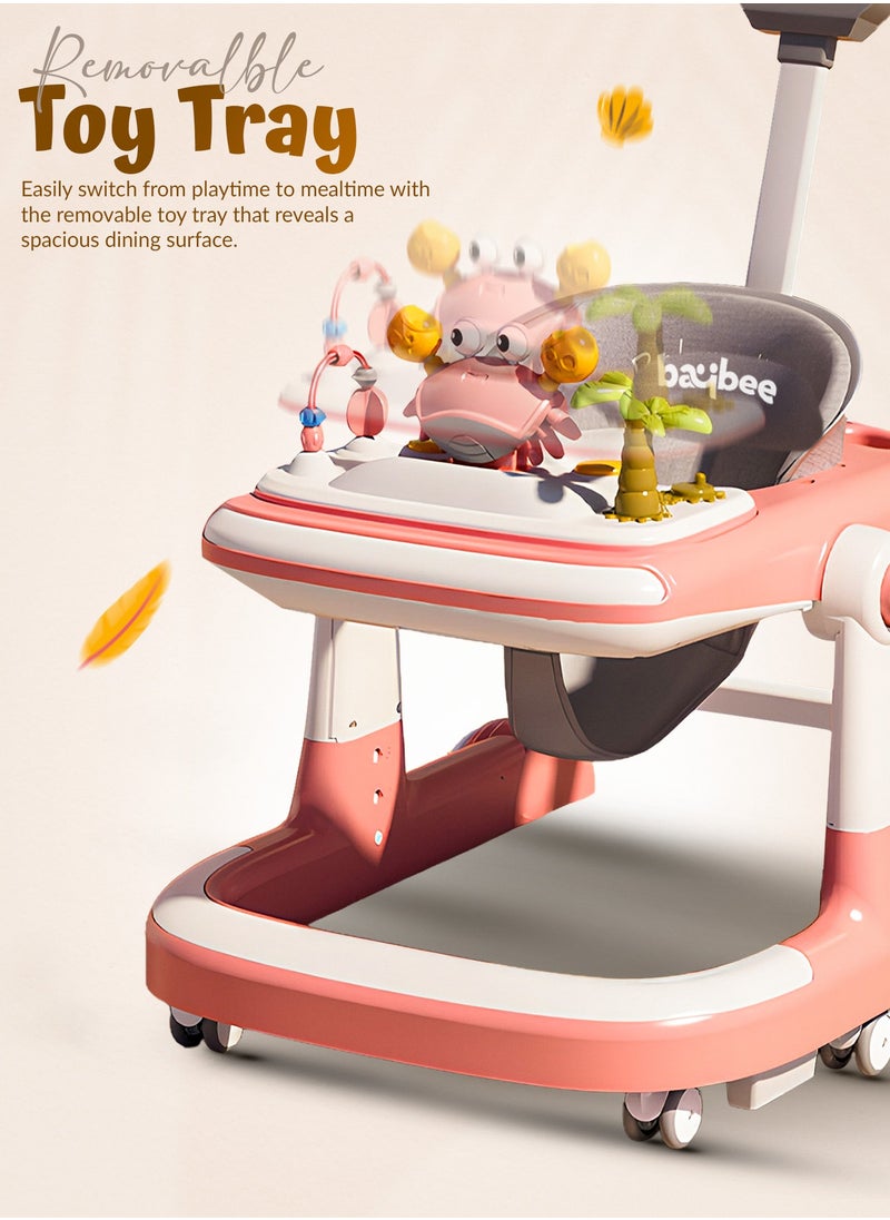 BAYBEE 3 in 1 Crab Baby Walker for Kids, Baby Push Walker with Parental Push Handle, 5 Adjustable Height, Speed Adjustable, Foldable Kids Walker with Light, Tray & Musical Toddler Walker for Baby 6 to 24 Months Boy Girl Pink  - Image 5
