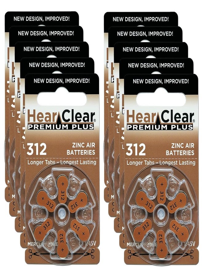 بطاريات سماعات الأذن Hear Clear مقاس 312 PR41 1.45 فولت من الزنك والهواء ذات لسان بني (عبوة من 60 بطارية) [عبوة مقاومة للأطفال] - Image 1