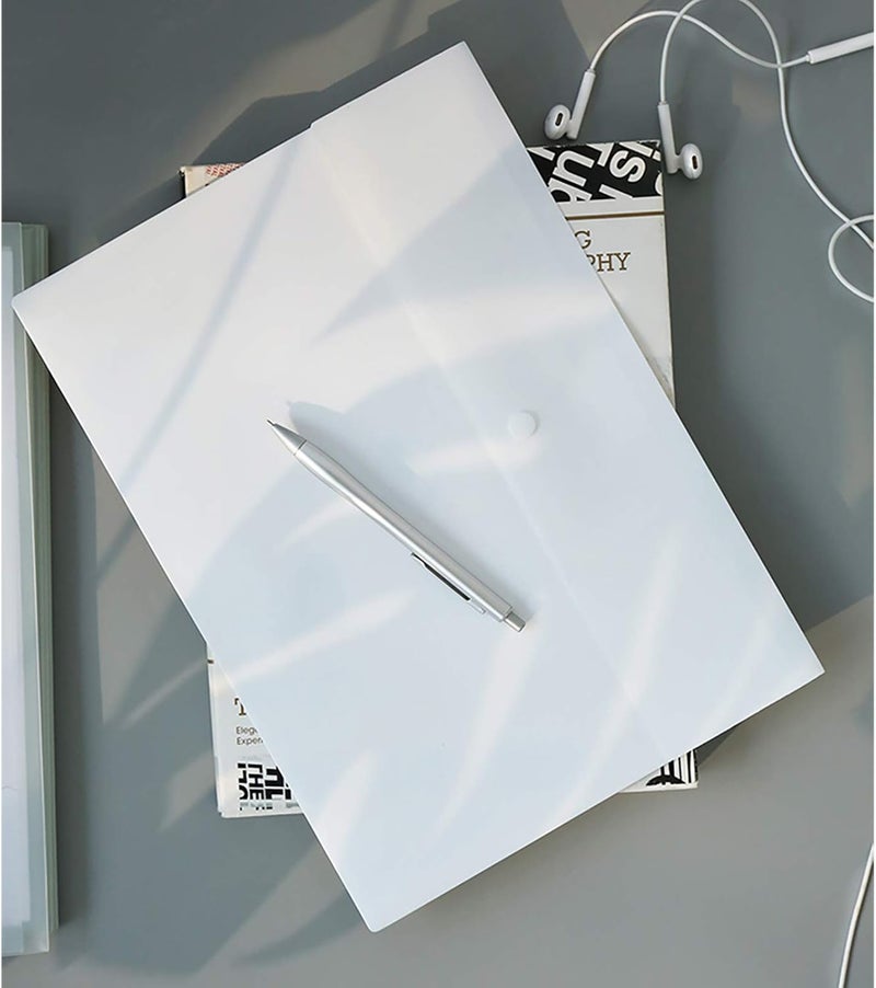 VANRA Poly File Folder Pockets File Jacket Plastic Envelope Flat Document Letter Organizer with Snap Button Closure A4 Letter Size (Pack of 5, White) - Image 4