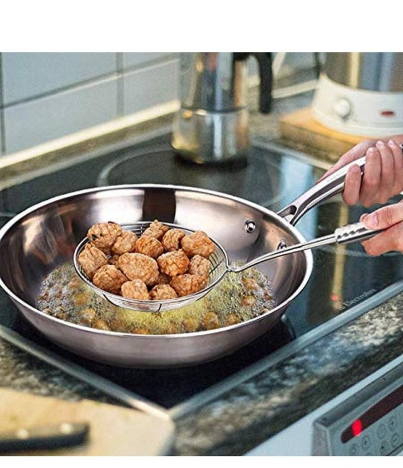 Brunchy Puri Jhara Oil Strai-ner Stainless Steel - Skimmer Strainer for Deep Frying, Durable Frying Strai-ner with Ergonomic Handle for Safe and Easy Cooking (Small) - Image 4