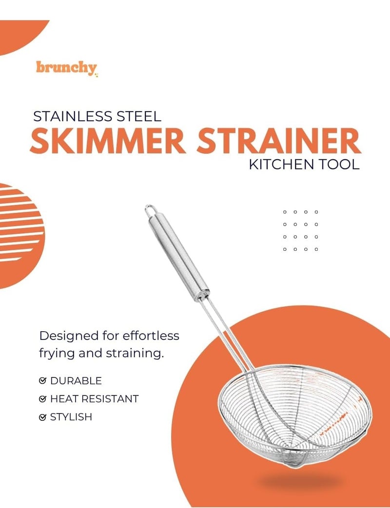 Brunchy Puri Jhara Oil Strai-ner Stainless Steel - Skimmer Strainer for Deep Frying, Durable Frying Strai-ner with Ergonomic Handle for Safe and Easy Cooking (Small) - Image 3