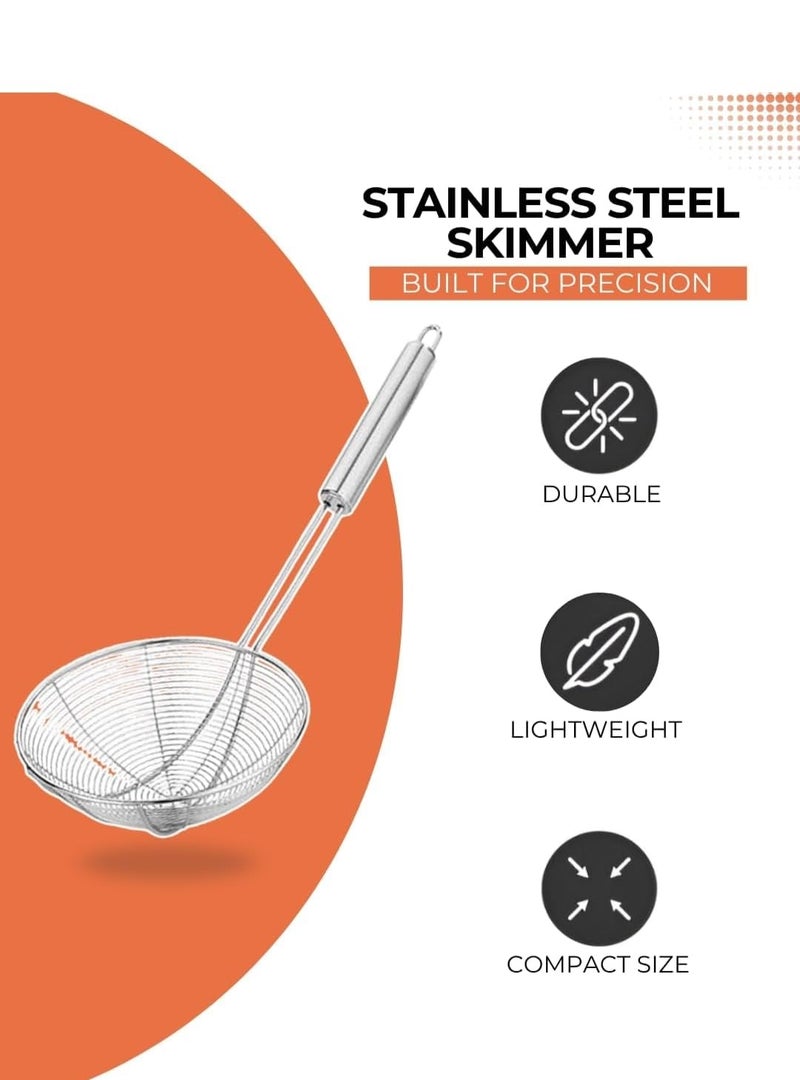Brunchy Puri Jhara Oil Strai-ner Stainless Steel - Skimmer Strainer for Deep Frying, Durable Frying Strai-ner with Ergonomic Handle for Safe and Easy Cooking (Small) - Image 2