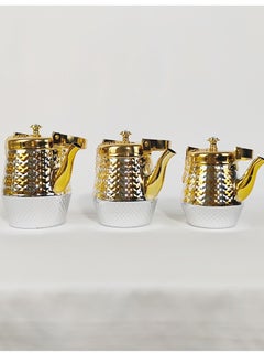 HTH Set of 3 Food Grad Stainless Steel Arabic Style Teapot Luxury Design Tea Serving Pot with Attached Lid  - Image 1