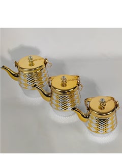 HTH Set of 3 Food Grad Stainless Steel Arabic Style Teapot Luxury Design Tea Serving Pot with Attached Lid  - Image 2