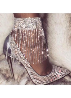 ELABEST Rhinestone Ankle Bracelets Crystal Tassel Anklet 2Pcs Glitter Tennis Foot Chain Wedding Jewelry Accessories For Women And Girls(Silver)  - Image 1