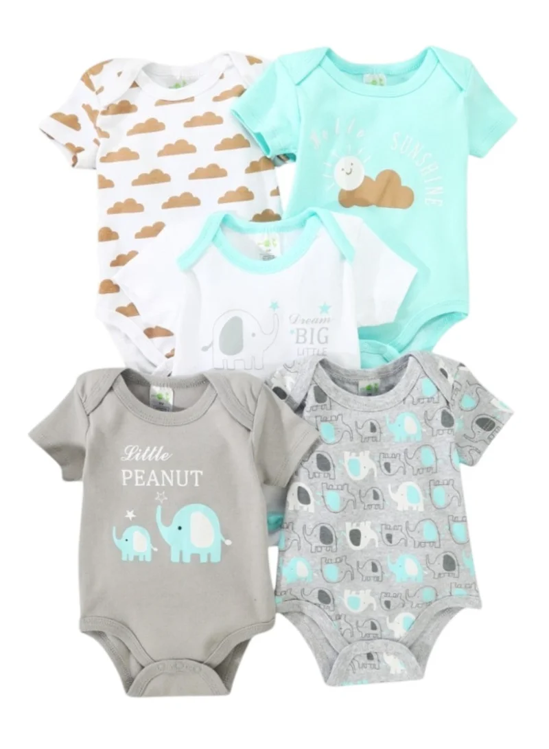 بامبيميسي Baby  Bodysuit Blue Elephant Short Sleeve  – 5-Piece Newborn Outfit