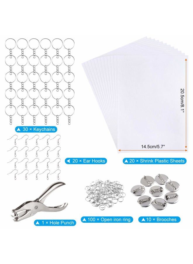 ASTARON 181Pcs Shrinking Plastic Sheets Kit Includes 20 Shrinking Film Art Paper and 161 Pcs Shrinkles Keychains Making Accessories for Kids Craft and Art Supplies - Image 2