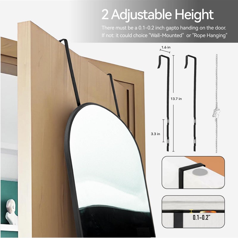 SCWF-GZ 47x14 Mirror Full Length Back Door Hanging or Wall Mounted Aluminum Metal Frame Arch Mirrors for Entryway Bedroom Bathroom Dressing Living Room 47 14 inch Black - Image 5