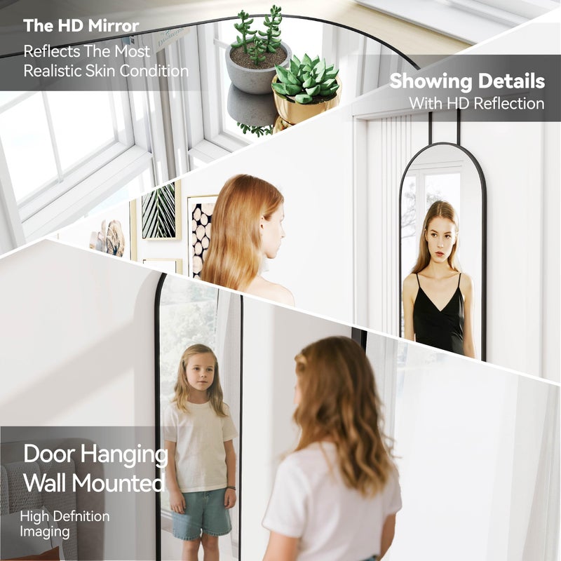 SCWF-GZ 47x14 Mirror Full Length Back Door Hanging or Wall Mounted Aluminum Metal Frame Arch Mirrors for Entryway Bedroom Bathroom Dressing Living Room 47 14 inch Black - Image 4