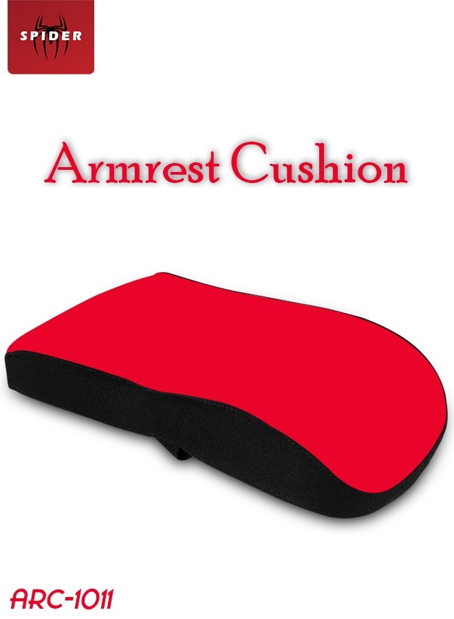 SPIDER Car Armrest Cushion Red and Black Memory Foam Support 33×19×5cm Center Console Pad with Soft Breathable Cover, Slow Rebound Elbow Rest, Anti-Slip Strap Fit for Cars SUVs Trucks, Protects Armrest from Wear Scratches Cracks, Universal Interior Comfort Accessory - Image 1