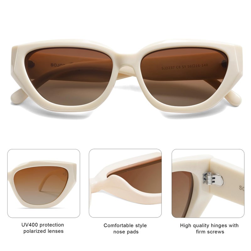 SOJOS Trendy Cute Cat Eye Polarized Sunglasses for Women Fashion Cateye Womens Sunnies SJ2237, Light Beige Frame Brown Grading Lens - Image 4