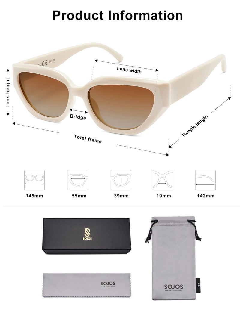 SOJOS Trendy Cute Cat Eye Polarized Sunglasses for Women Fashion Cateye Womens Sunnies SJ2237, Light Beige Frame Brown Grading Lens - Image 5