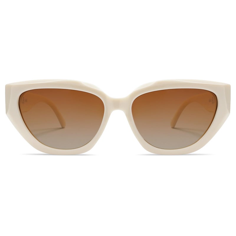 SOJOS Trendy Cute Cat Eye Polarized Sunglasses for Women Fashion Cateye Womens Sunnies SJ2237, Light Beige Frame Brown Grading Lens - Image 3