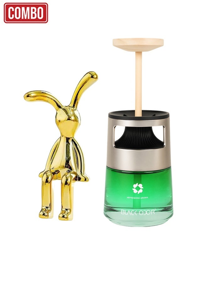 معطر جو للسيارة برائحة بلاك أودور، سعة 60 مل، مع ديكور أرنب ذهبي جالس | رائحة منعشة تدوم طويلاً | عطر زيوت عطرية للسيارة والمنزل والمكتب. - Image 1