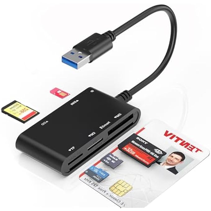 rayihni محول بطاقة SIM للكمبيوتر - 7 في 1 قارئ بطاقة ذكية CAC العسكرية، MS PRO DUO/SD/TF/M2/ID/IC/PIV/قارئ بطاقة SIM، محول ذاكرة PRO DUO قارئ بطاقة SIM للكمبيوتر، PC، WINDOWS، LINUX، MACOS - Image 1