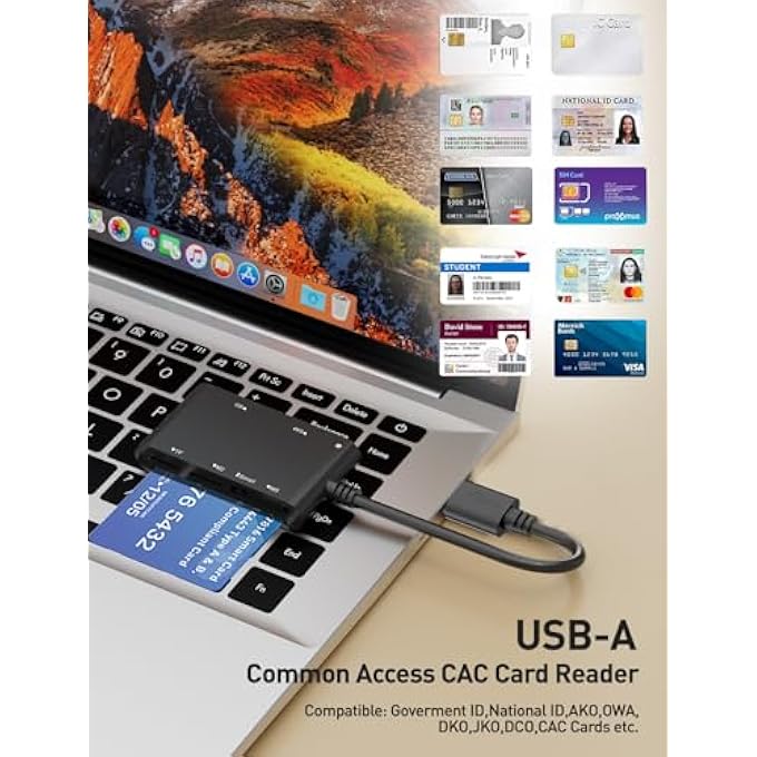 rayihni محول بطاقة SIM للكمبيوتر - 7 في 1 قارئ بطاقة ذكية CAC العسكرية، MS PRO DUO/SD/TF/M2/ID/IC/PIV/قارئ بطاقة SIM، محول ذاكرة PRO DUO قارئ بطاقة SIM للكمبيوتر، PC، WINDOWS، LINUX، MACOS - Image 3