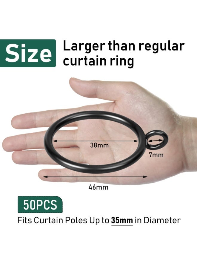 jaexest 50 Pack Metal Curtain Rings - 38mm Black Pole Rings for 35mm Curtain Poles, Drapery Sliding Eyelet Hanging Rings, Shower Rods - Image 4