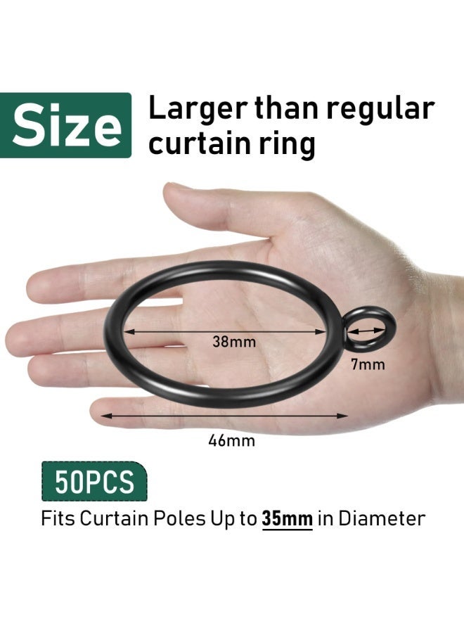 jaexest 50 Pack Metal Curtain Rings - 38mm Black Pole Rings for 35mm Curtain Poles, Drapery Sliding Eyelet Hanging Rings, Shower Rods - Image 4
