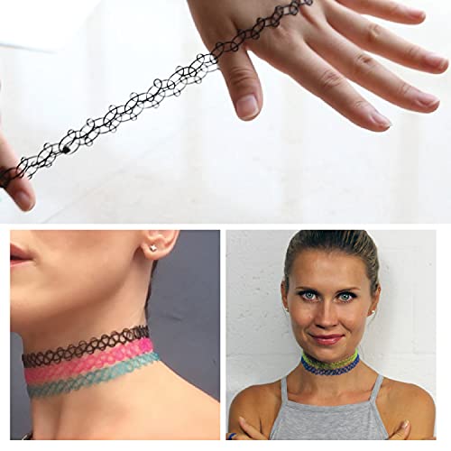 BodyJ4You 12PC Tattoo Choker Necklace - 90s Accessories 2000s Jewelry Y2K Fashion Vintage Trendy - Gothic Black Henna Pink White - Adjustable Stretchy Elastic Necklace Summer Vacation Gift Set - Image 3