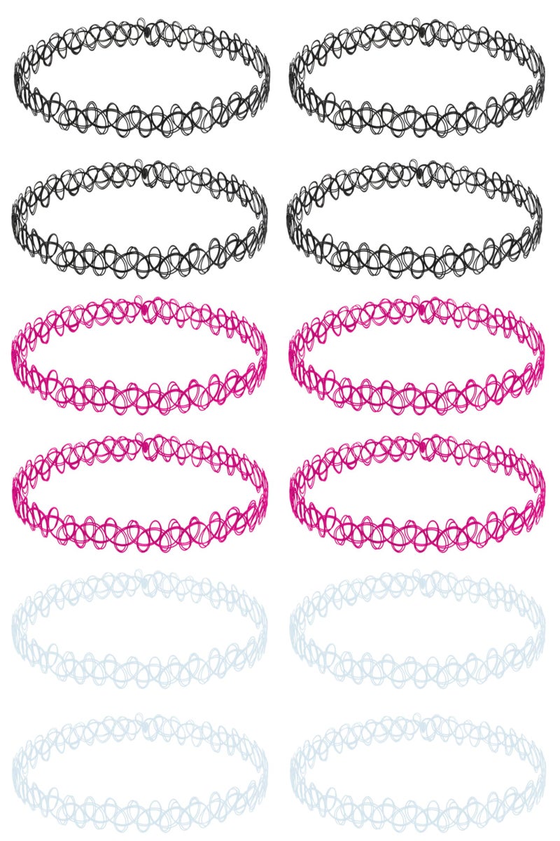BodyJ4You 12PC Tattoo Choker Necklace - 90s Accessories 2000s Jewelry Y2K Fashion Vintage Trendy - Gothic Black Henna Pink White - Adjustable Stretchy Elastic Necklace Summer Vacation Gift Set - Image 1