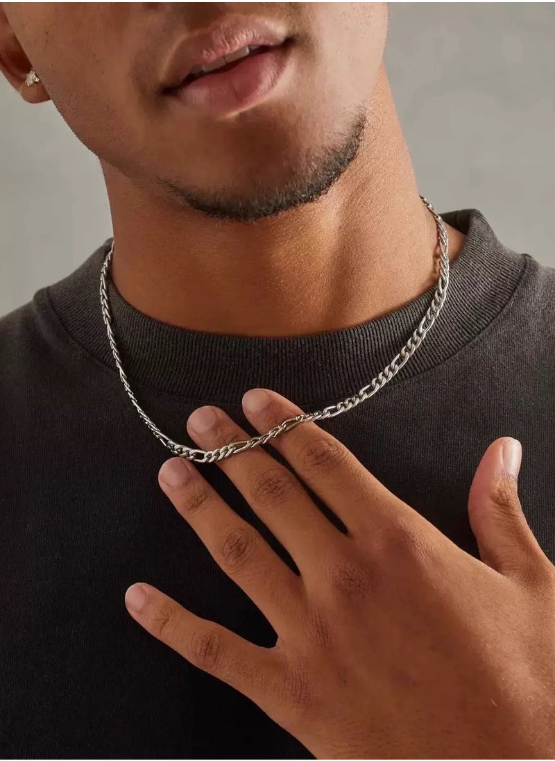 TOVELE5 60cm Silver Cuban Link Chain Necklace, Unisex Classic Fashion Versatile Jewelry  - Image 1