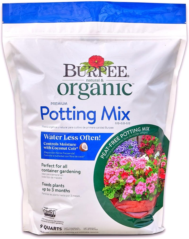 Burpee 9 Quarts Premium Organic Potting Natural Soil Mix Food Ideal for Container GardenVegetable Flower Herb Use for Indoor Outdoor Plant