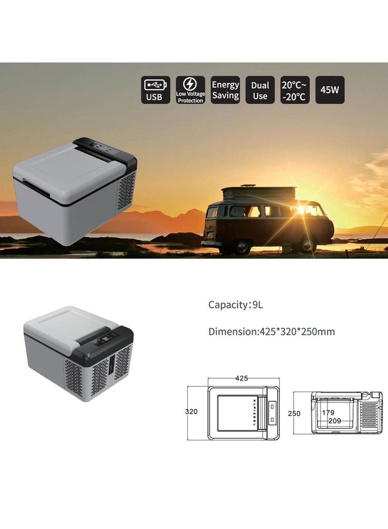 Alpicool ثلاجة صغيرة محمولة بسعة 9 لتر 12/24 فولت تيار مستمر للسيارة والقيادة والسفر والتخييم في الهواء الطلق - Image 4