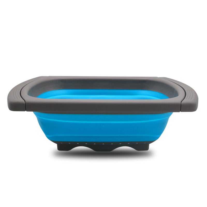 Rectangular Collapsible Draining Basket for Kitchen Blue 